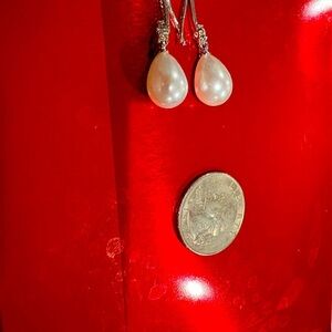 925 Sterling Silver Drop Hook Lever Back Freshwater Pearls Earrings 8MM